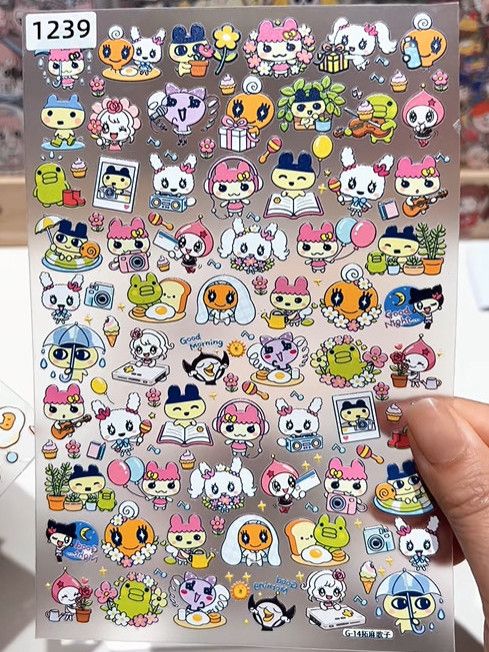 Tablet Phone Accessories - New Embossed Tamagotchi Waterproof Stickers, Cute