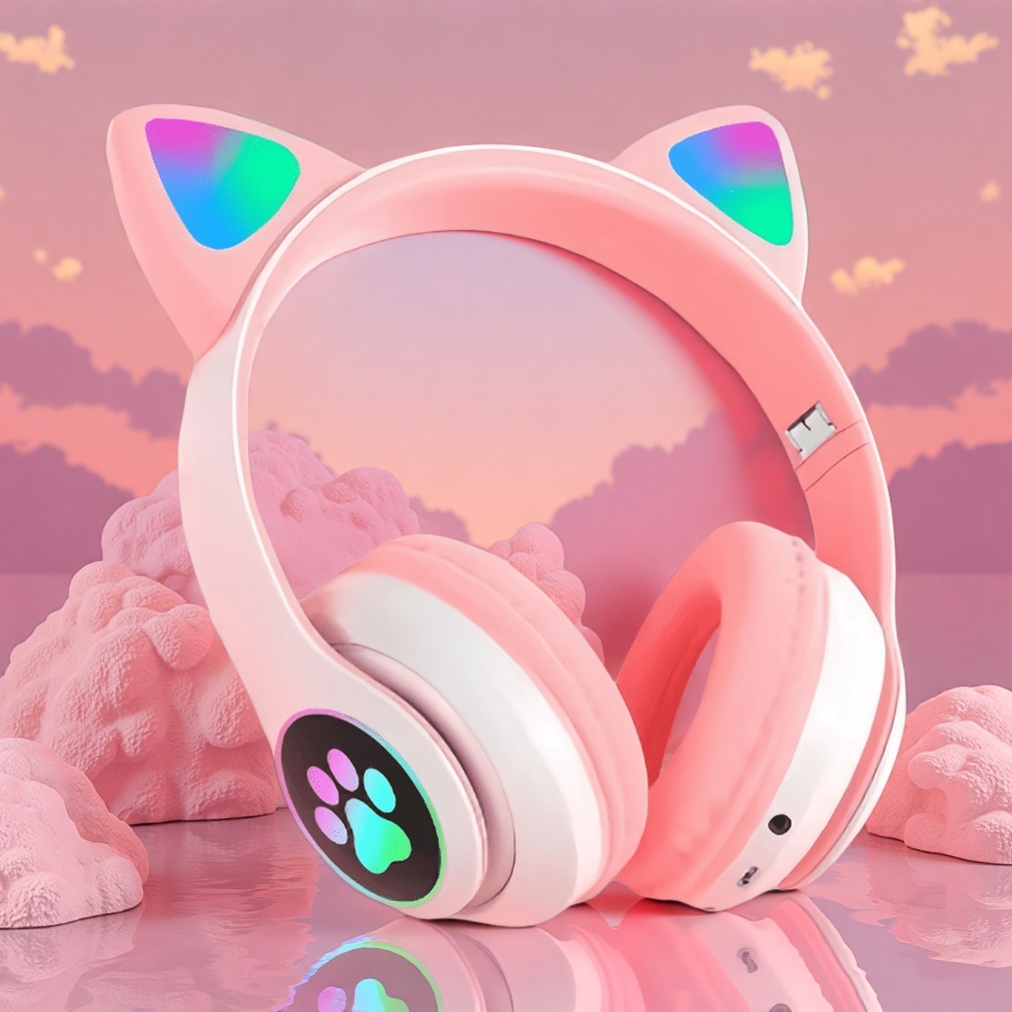 Wired Earphone Lightning - New Flash Light Cute Cat Ears